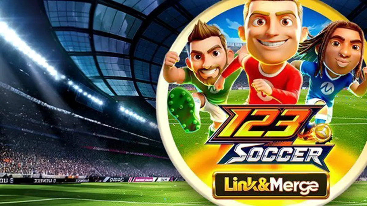 Tampilan antarmuka permainan slot 123 Soccer Link&Merge dengan tema sepak bola yang dinamis
